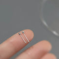 Tiny Silver Round Ball and Straight Bar Stud Earrings view 4