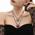 Leather Cord Half Moon Enamel Red Teardrop Pendant Necklace view 2
