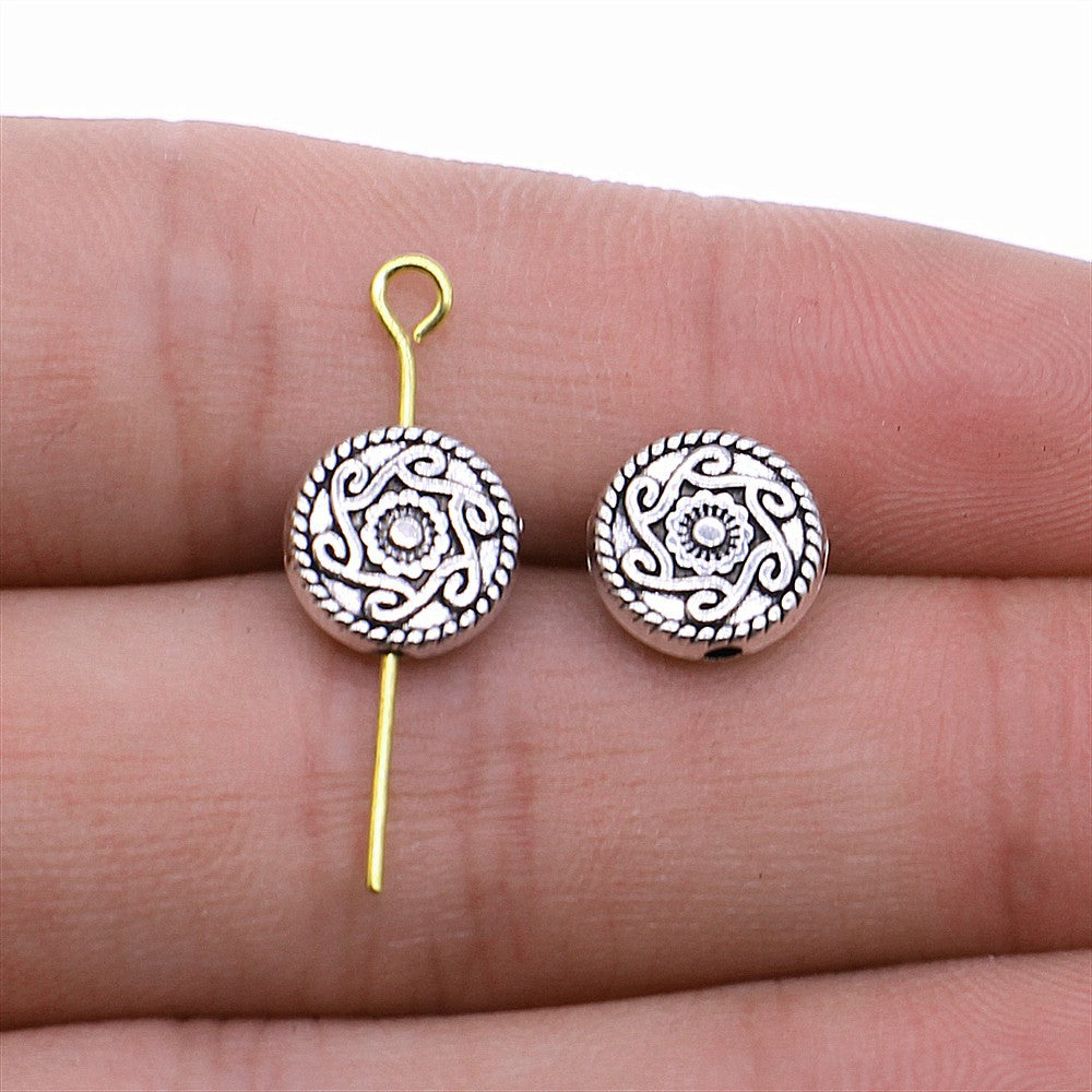9mm 1.1g Multicolor Zinc Alloy Round Patterned Flat Spacer Beads for DIY Bracelet Necklace Making