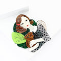 Girl Holding Rabbit Acrylic Brooch in Green and Gray view 3