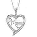 Silver Tone Crystal Heart Mom Pendant Necklace Polished Metal Jewelry view 5
