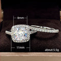 Square Halo Three Band Ring Set in Silver Tone With Clear Crystal Accents view 5