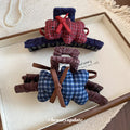 Plaid Fabric Teddy Bear Bow Shark Hair Claw Clip Style view 2