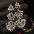 Silver Tone Crystal Floral Chandelier Earrings With Open Drops view 4