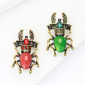 Antique Gold Beetle Brooch Enamel Body Rhinestone Pin view 3