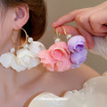 Fabric Flower Hoop Earrings in Four Soft Colorways view 4