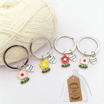 Enamel Flower Thank You Heart Charm Keychain Four Colors