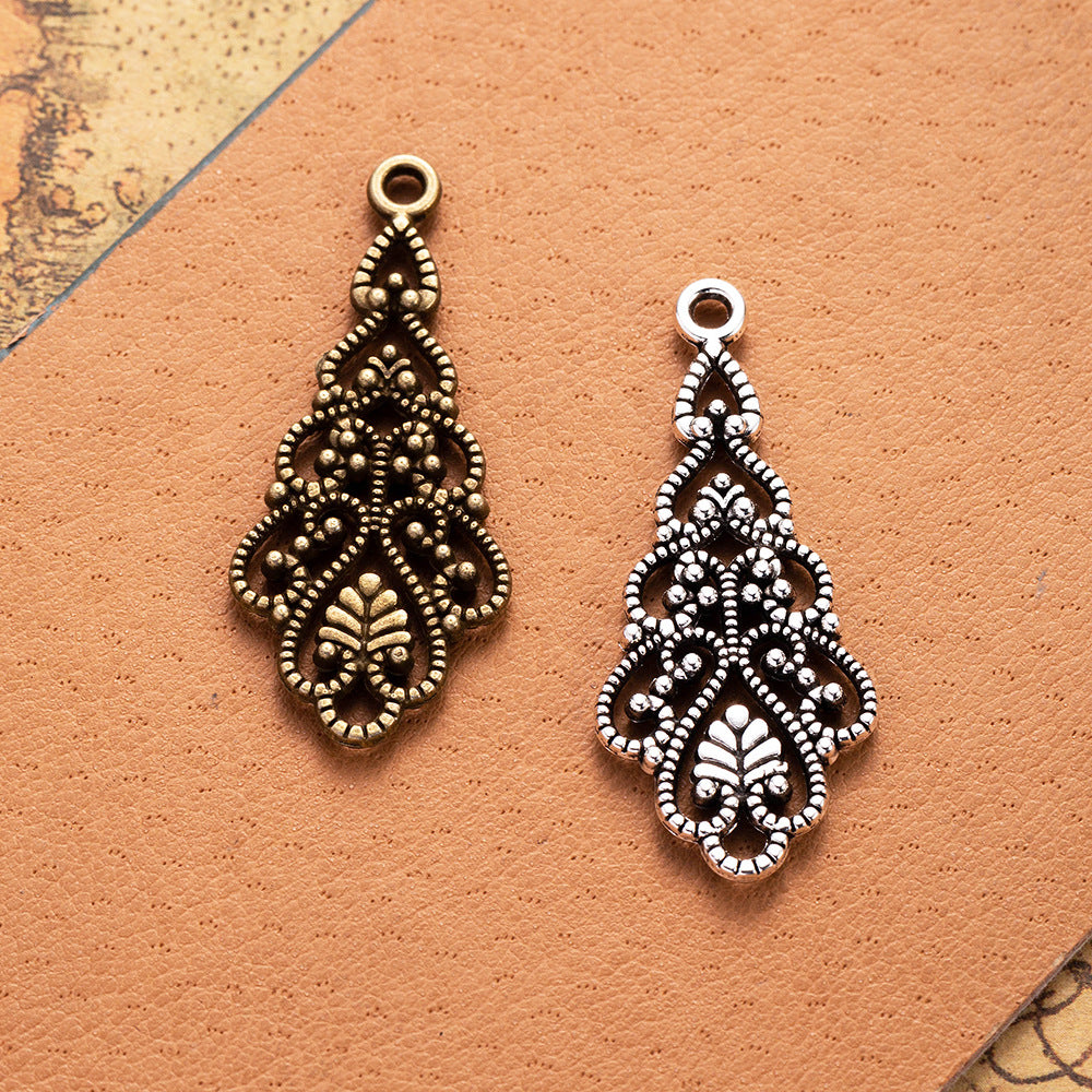 Long Teardrop Double-Sided Filigree Alloy Pendant Charm 41x18mm