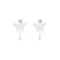 Clear Glitter Butterfly Rose Pearl Drop Earrings Studs view 5