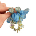 Blue Fabric Blossom Heart Earrings With Polished Metal Tone Details view 5