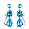 Silver Tone Cat Dangle Earrings Colored Stones 9 Colors view 8