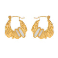 Wavy Metal Hoop Earrings Sea Shell Inlay Gold Silver view 5