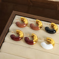 Gold Two-Tone Enamel C-Shape Chunky Stud Earrings Pair view 4