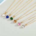 Gold Tone Round Crystal and Pearl Pendant Necklaces in Six Colors view 1