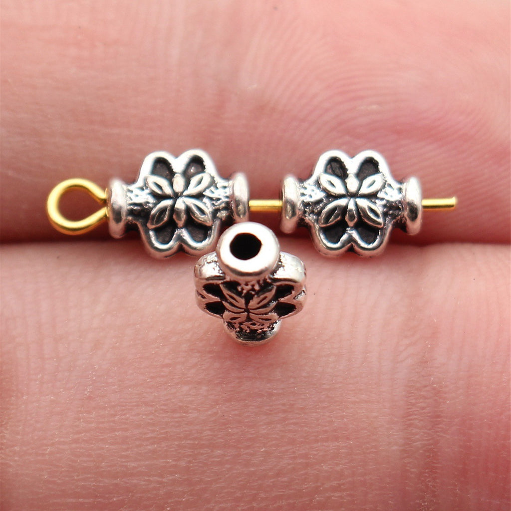 7.9x5.9x3.5mm 0.38g Antique Silver Zinc Alloy Flower Spacer Beads for Bracelet Necklace Jewelry Making