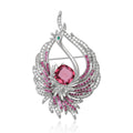 Silver Pave Peacock Brooch Large Center Stone Pink Blue Pin view 2