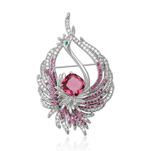 Pink center peacock brooch silver tone with pink wing stones