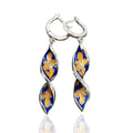 Blue Orange Floral Enamel Twist Earrings Metal Jewelry Design view 5