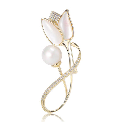 tulip with pearl accent brooch shown from the front