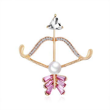 Pink Gold Tone Silver Tone Flower Crystal Pearl Look Metal Brooch Pin