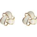 Cream Enamel Geometric Knot Stud Earrings Gold Wire view 5