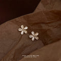 Cream Cat Eye Glass Five Petal Flower Stud Earrings view 1