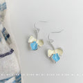Silver Hook Leaf Drop Earrings Cream Blue Enamel Gradient view 3