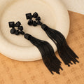 Black Faceted Cluster Extra Long Chain Tassel Earrings view 4