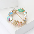 Gold Tone Seashell Starfish Circle Brooch Pearls AB Stones view 2