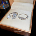Silver Open Ring Bow Crystal Pearl Beads Adjustable Band view 2