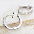 Silver Small Channel Set Pave Huggie Hoop Earrings view 4