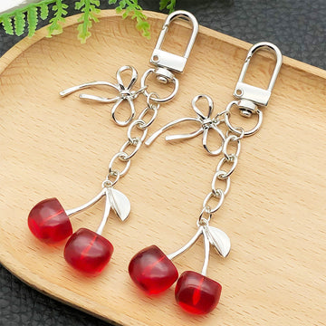 Bow and Cherry Enamel Clasp Keychains in 4 Bright Colors