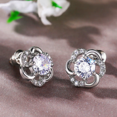 Silver Tone flower frame center studs shown in front detail view