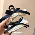 Cream Lace Black Ribbon Claw Banana Hair Clip Styles view 2