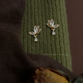 Gold Tone Clear Leaf Bow And Teardrop Stone Stud Earrings view 3