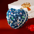 Rose Texture Heart Keychains with Crystal and Pearl Accents view 7