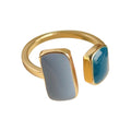 Gold Geometric Open Ring Gray Teal Enamel Rectangle Ends view 5