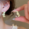 Pastel Three Flower Crystal Huggie Hoop Earrings Statement Jewelry Pair view 4