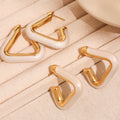 Gold Stainless Steel Triangle Hollow Hoops Pearl Pink Oil Drip view 3