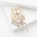 Gold Tone Cats Eye Stone Bouquet Bow Rhinestone Brooch view 3