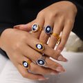 Blue Evil Eye Oil Drip Open Ring Gold Steel Triple Band view 3