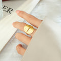 Oval Hammered Disc Open Adjustable Ring Gold Steel Finish view 4