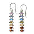 Silver Tone Rainbow Marquise Stone Linear Drop Earrings view 2