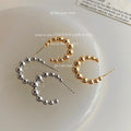 Silver Beaded Ball Hoop Earrings Graduated Metal Sphere Cuffs view 2