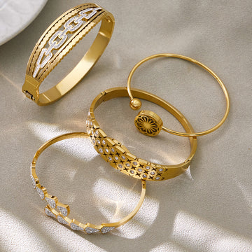 Geometric Crystal Open Bangle Collection in Seven Designs