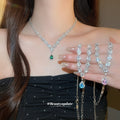 Silver Rhinestone Teardrop Pendant Necklace Earring Sets view 2