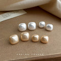 Square Cushion Pearl Stud Earrings Four Color Size Styles view 1
