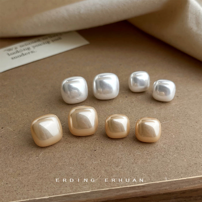 Square Cushion Pearl Stud Earrings Four Color Size Styles