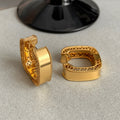 Square Gold Tone Crystal Hoop Earrings With Polished Metal Tone Details view 3