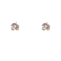 Silver Tone Pink Cat Eye Double Cherry Branch Stud Earrings view 5
